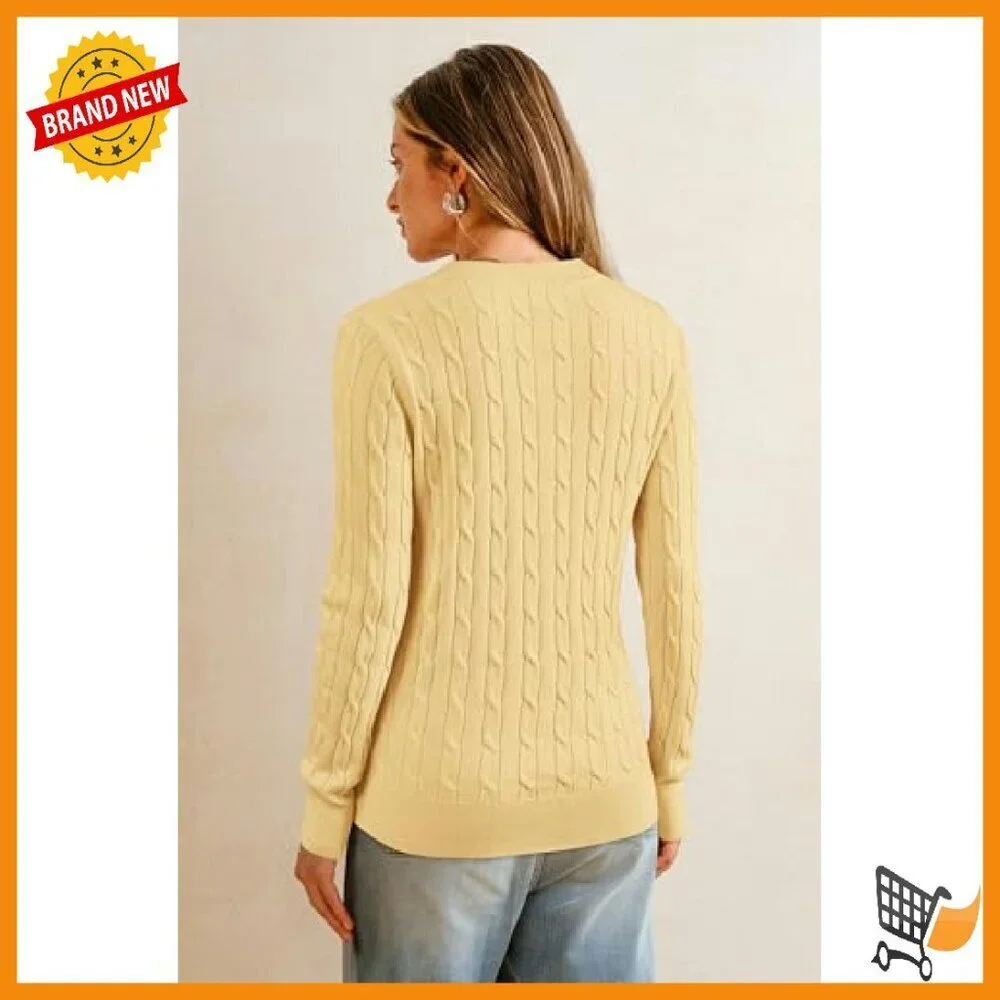 Wool Blend Cable Knit Pullover Sweater, Loose Fit Crew Neck